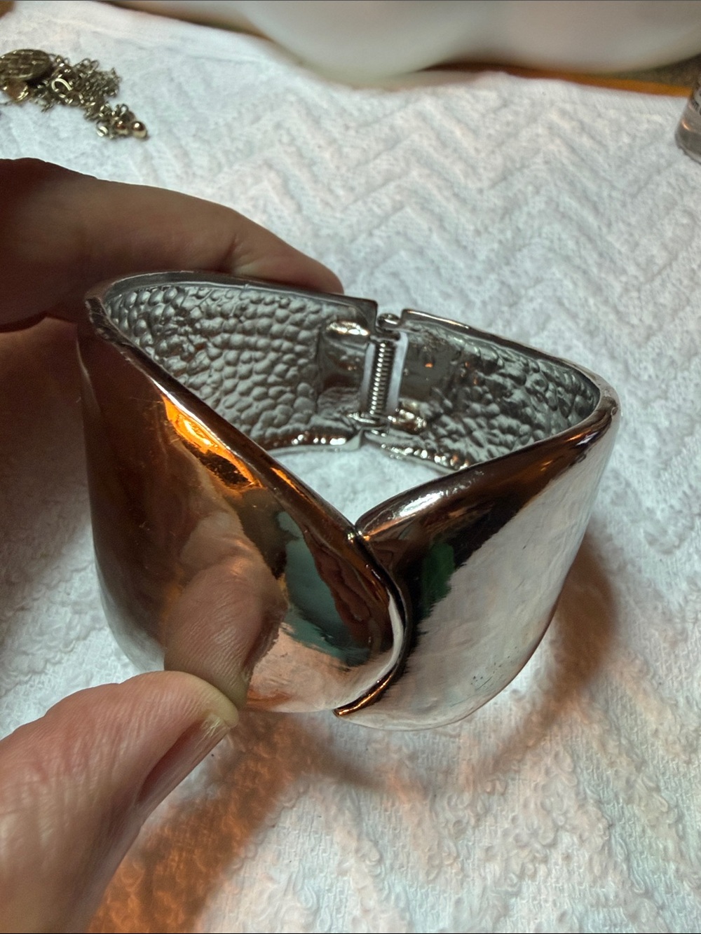 Chico's Silver Tone Sculptural Hinged Cuff Bracelet